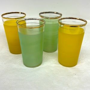 Vintage set of 4 frosted tumblers with gold rimming